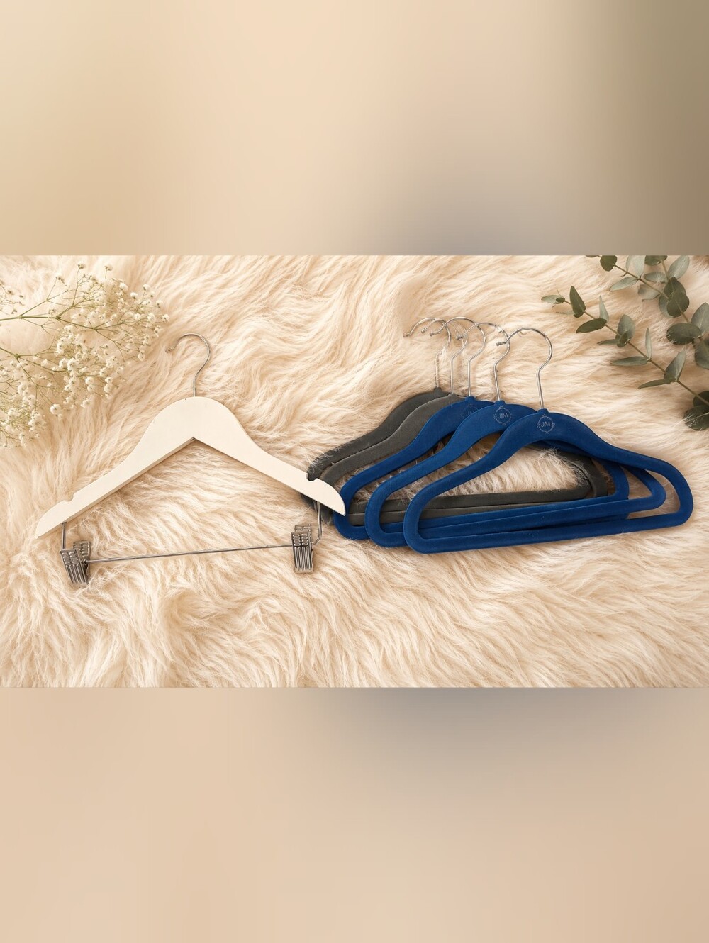 Velvet Non-Slip Kids Hangers - Blue and Gray (Set) And 1 White Pants Hanger